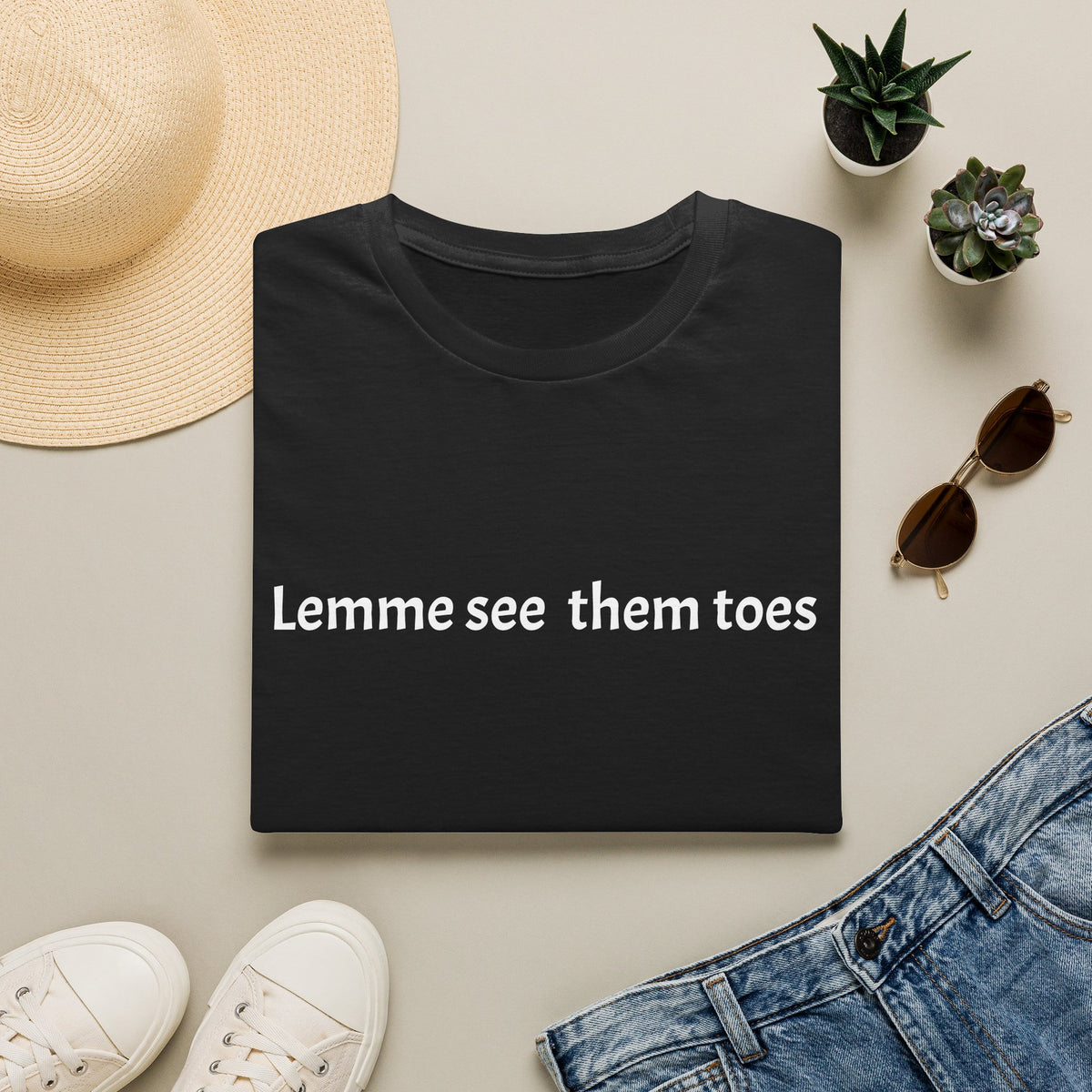 “Lemme see them toes” Graphic Tee — Funny Casual T‑Shirt for Beach Lovers & Footwear Fans