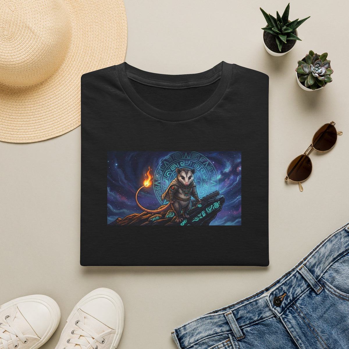 Mystic Owl Mage T-Shirt — Fantasy Night Sky Owl with Glowing Staff