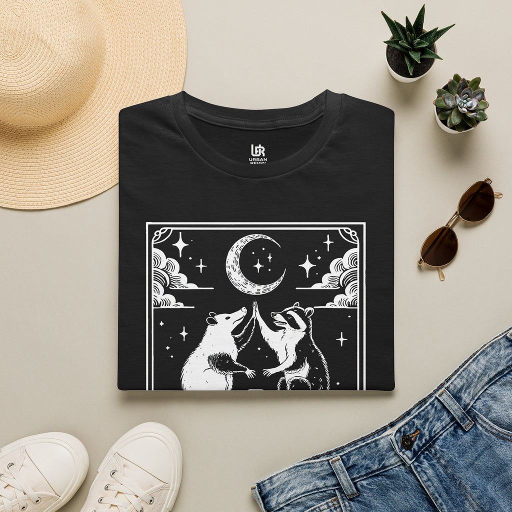 Team Trash Raccoon T-Shirt — Cute Night Sky Illustration