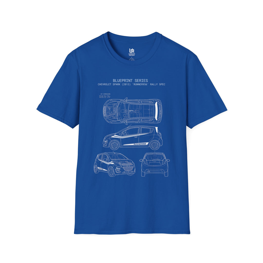 Runner956 Blueprint Series Car T-Shirt — Vintage Automotive Top-Down Diagram Tee