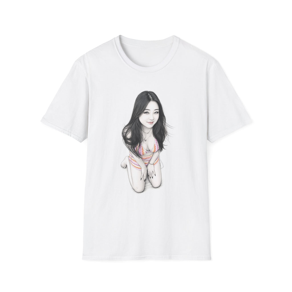 Portrait Graphic T‑Shirt — Soft Black & White Illustration