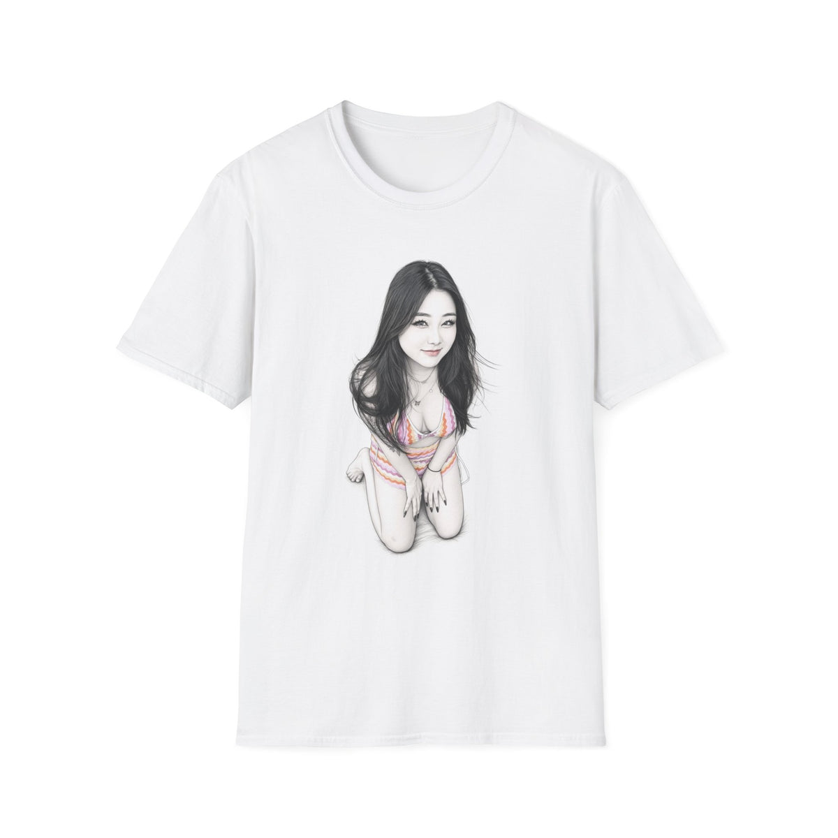 Portrait Graphic T‑Shirt — Soft Black & White Illustration