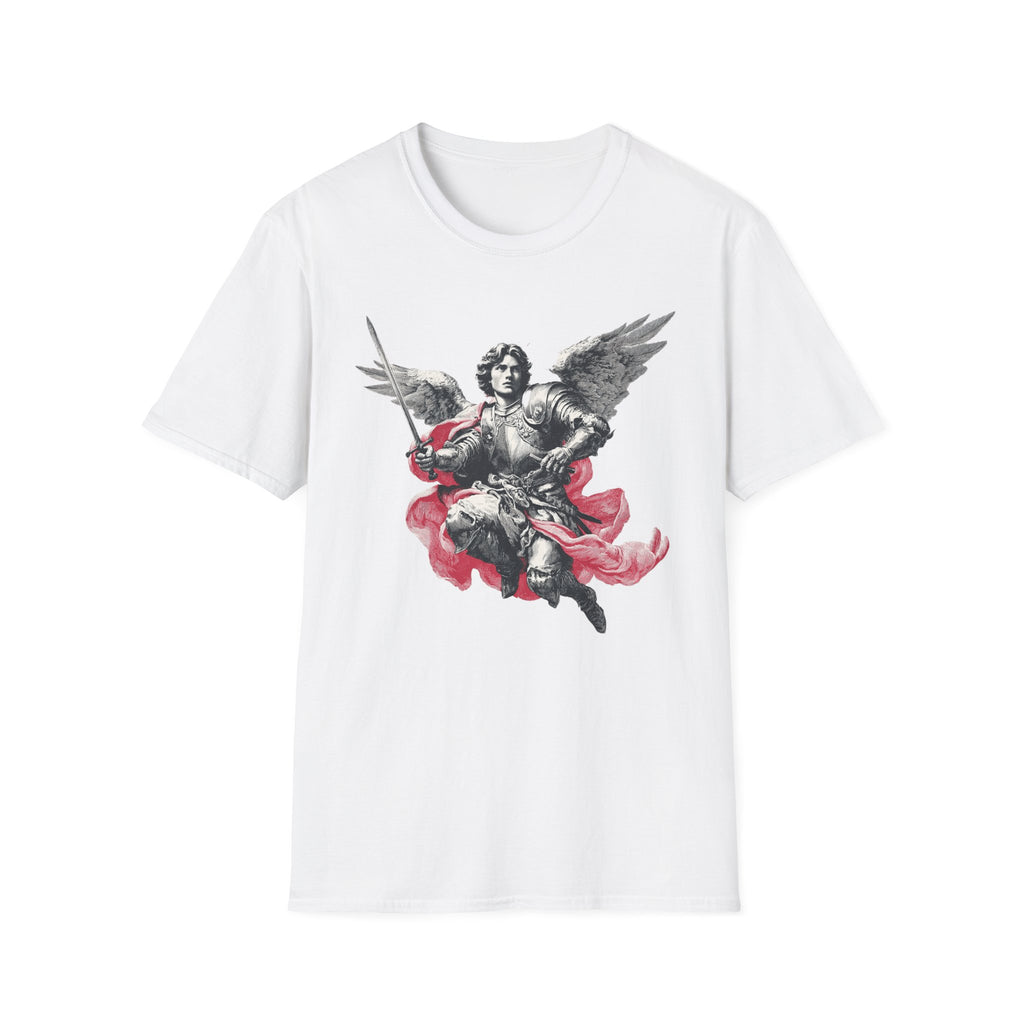 Angel Warrior T-Shirt — Archangel Illustration with Sword and Red Cloak