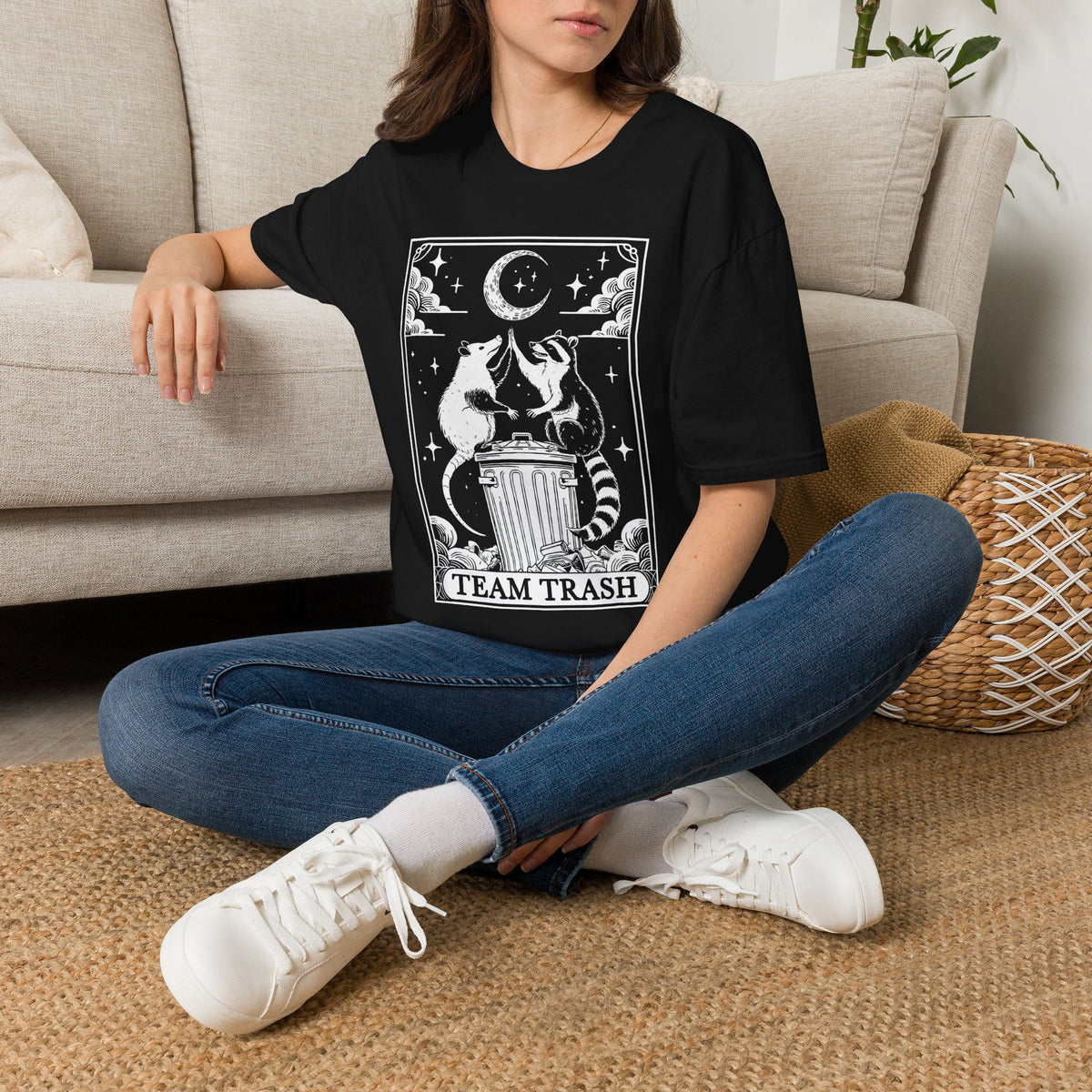 Team Trash Raccoon T-Shirt — Cute Night Sky Illustration