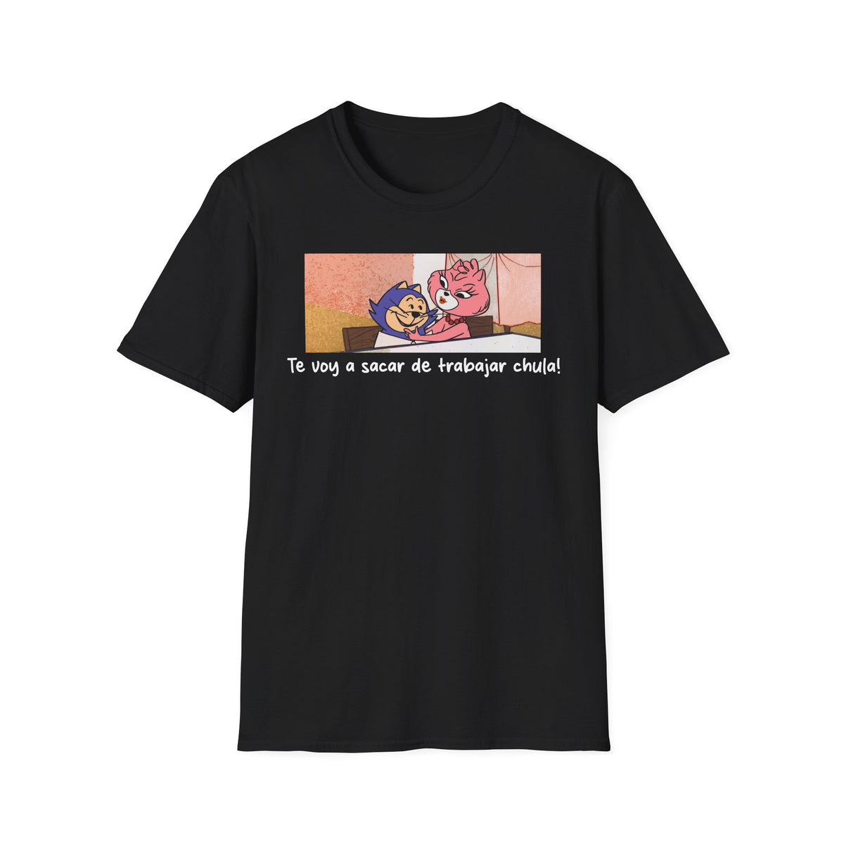 Funny Spanish Cartoon Tee — "Te voy a sacar de trabajar chula" Graphic T-Shirt