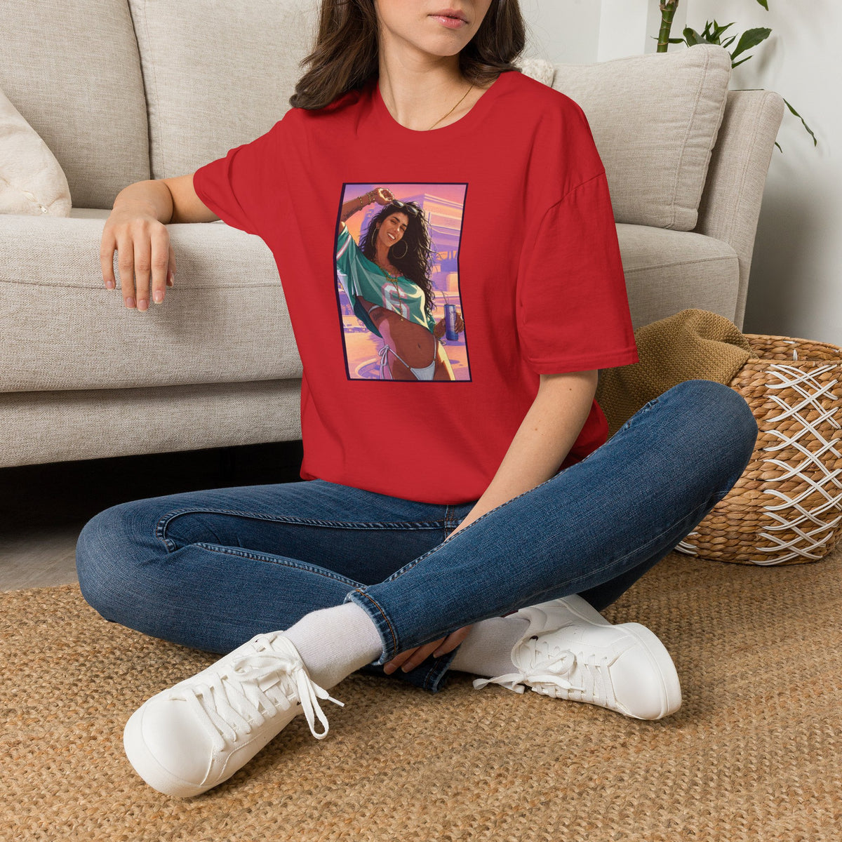 Sunset Vibes Graphic T-Shirt — Retro Sunset Girl Illustration Tee