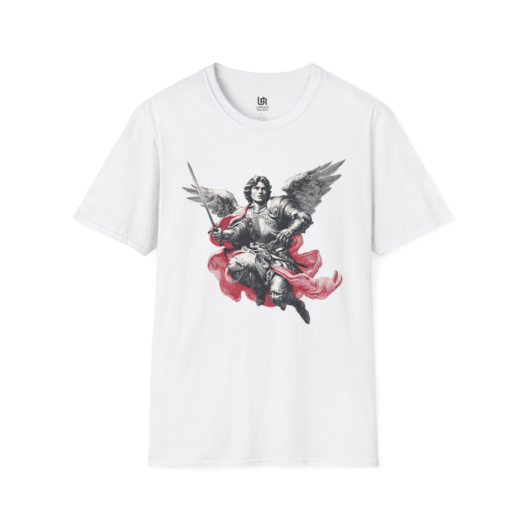 Angel Warrior T-Shirt — Archangel Illustration with Sword and Red Cloak