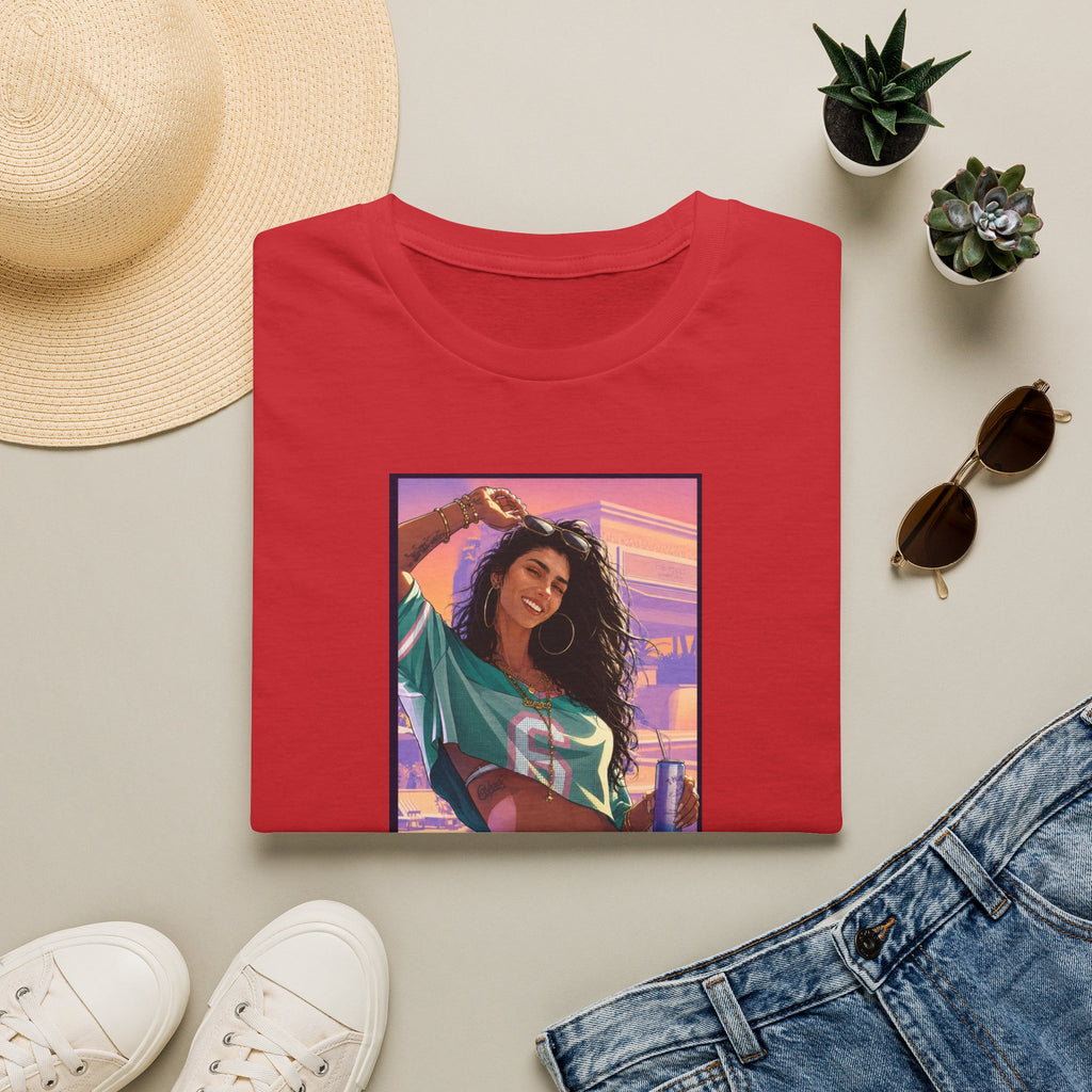 Sunset Vibes Graphic T-Shirt — Retro Sunset Girl Illustration Tee