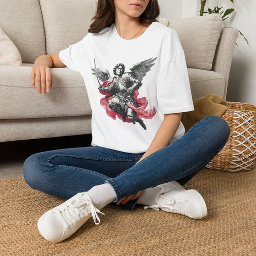 Angel Warrior T-Shirt — Archangel Illustration with Sword and Red Cloak
