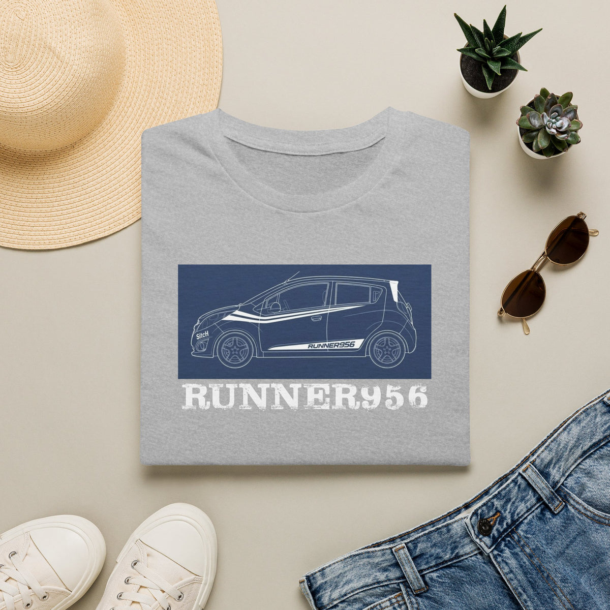Runner 956 Car Blueprint T-Shirt — Retro Racing Compact Hatch Design