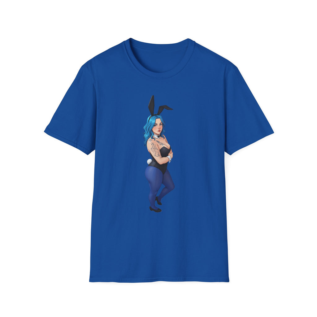 Bunny Girl Tattoo Illustration T-Shirt — Blue Pinup Graphic Tee