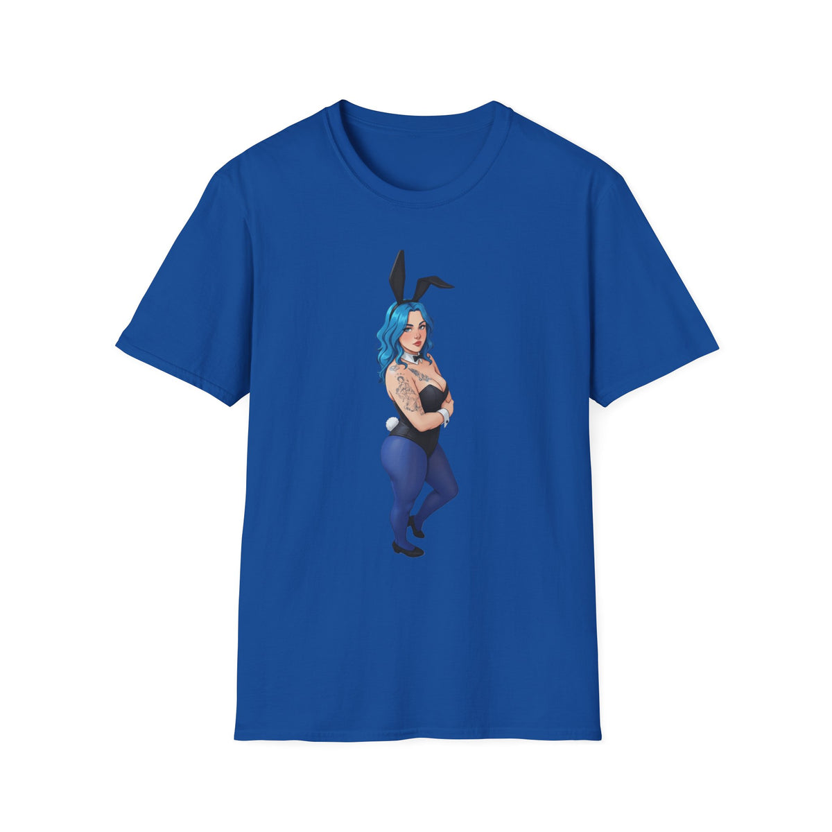 Bunny Girl Tattoo Illustration T-Shirt — Blue Pinup Graphic Tee