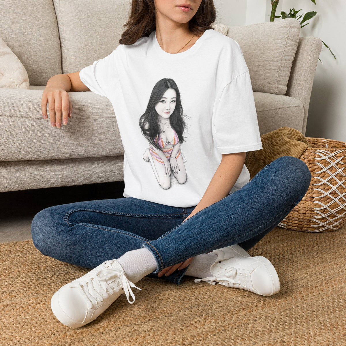 Portrait Graphic T‑Shirt — Soft Black & White Illustration
