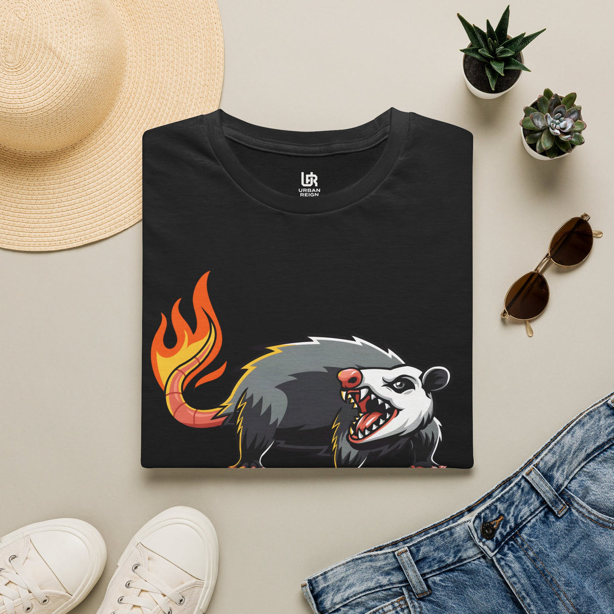 Flaming Opossum Graphic T-Shirt — Punk Animal Art Tee